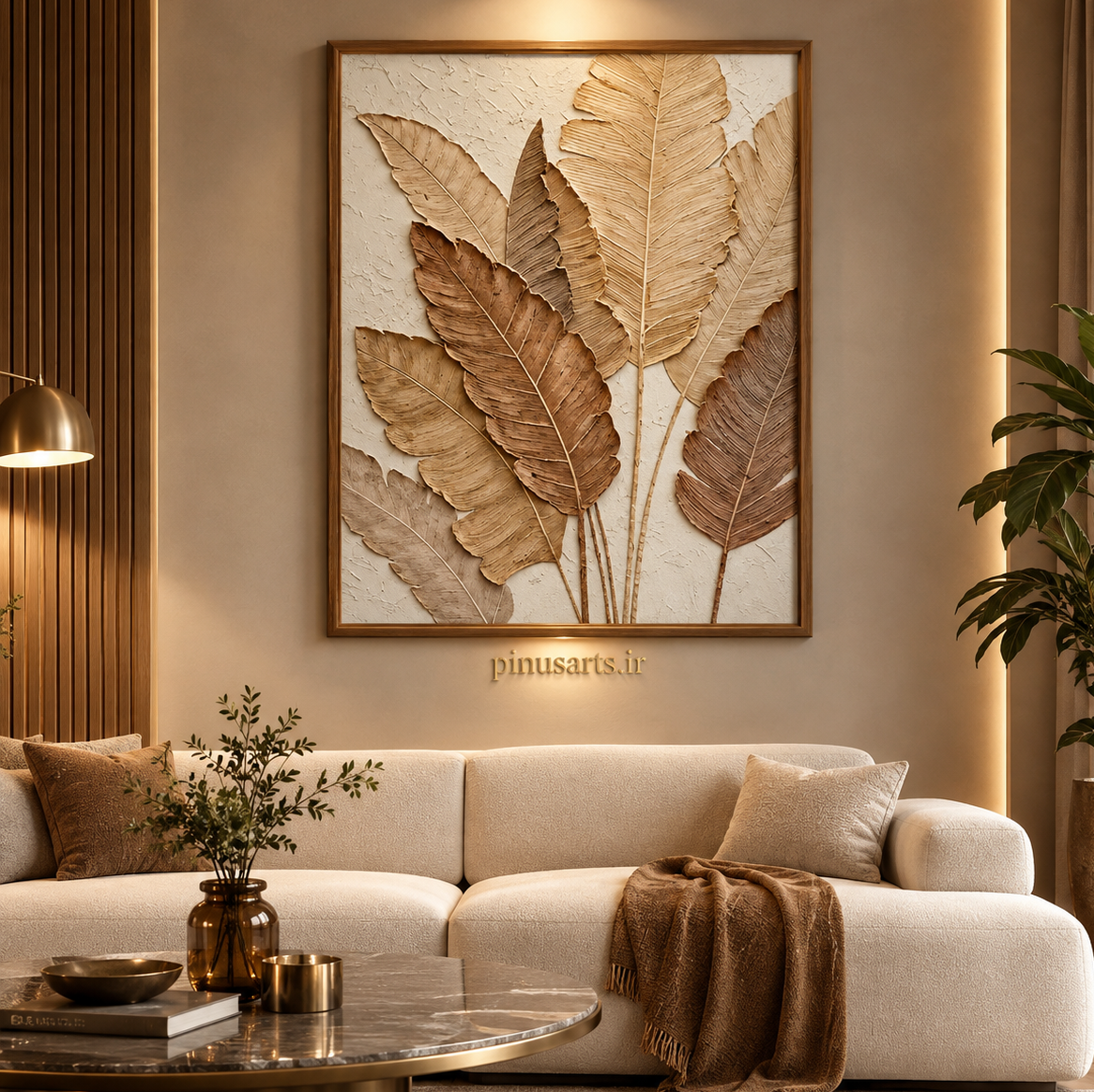 تابلو نقاشی مدرن طرح برجسته برگ موز 80 در 120 کد 1076